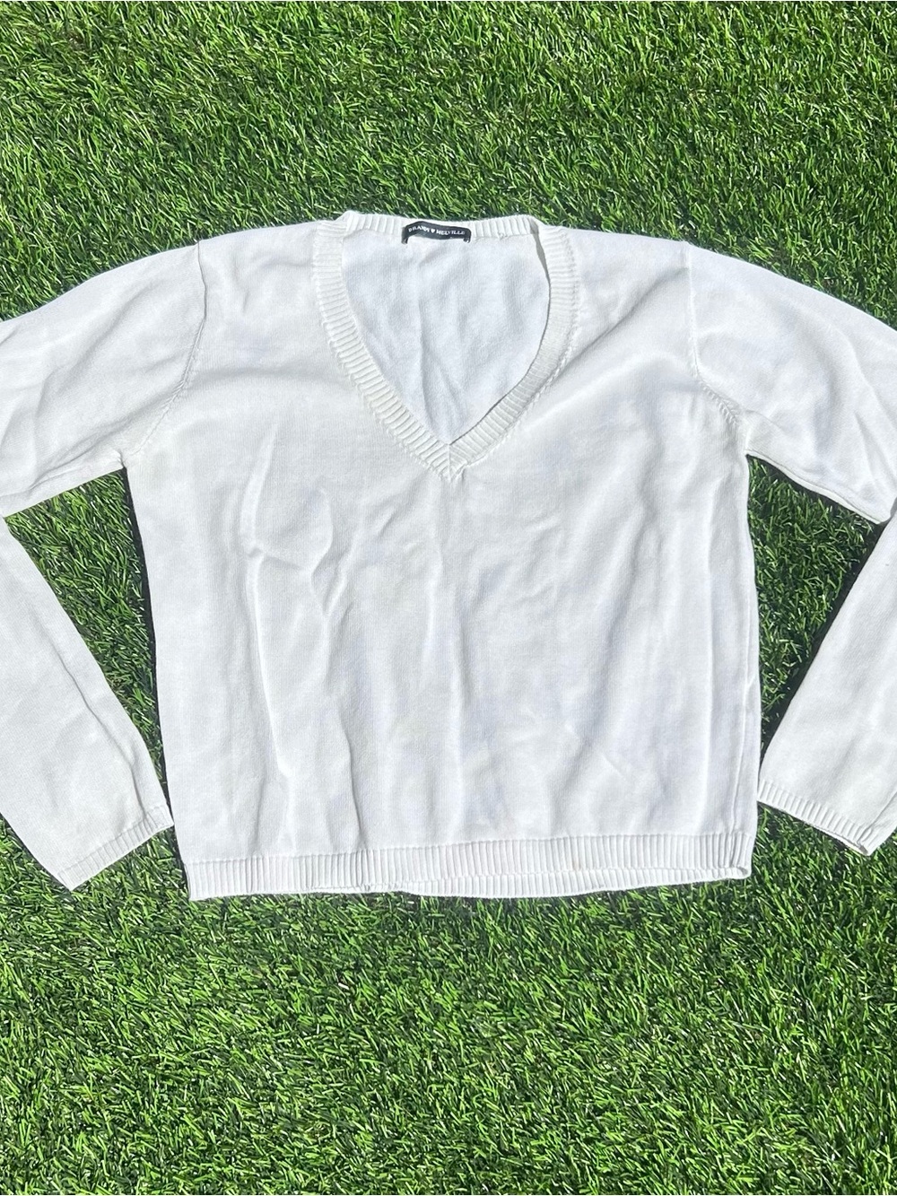 Brandy Melville White V-Neck Sweater
